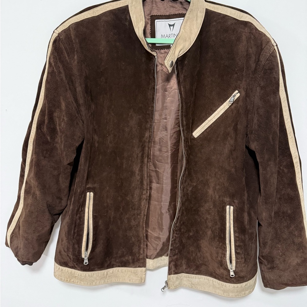 Martinex brown suede jacket with cream trim